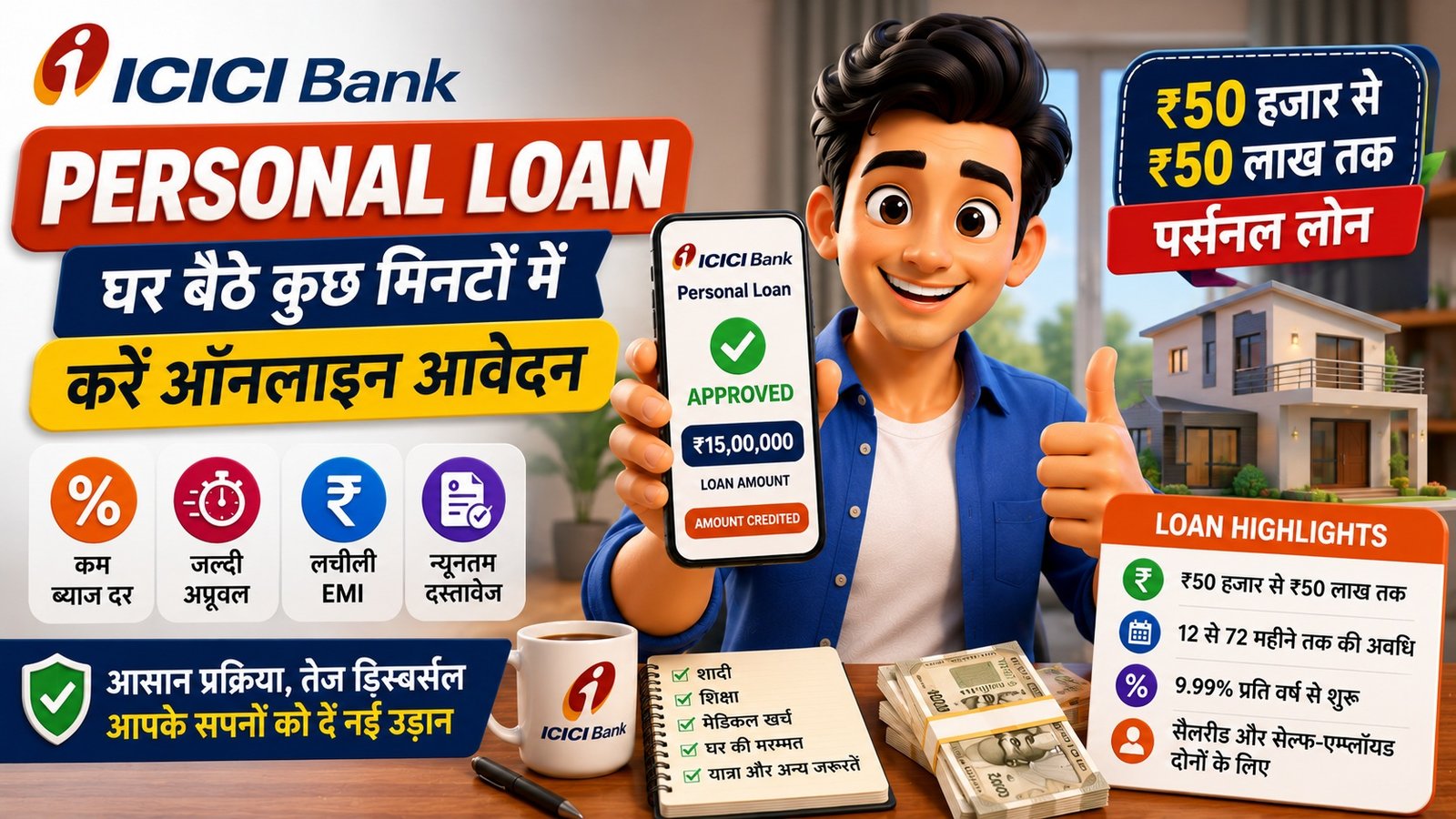 ICICI Bank Personal Loan Kaise Le : घर बैठे कुछ मिनटों में करें आवेदन, जानिए Interest Rate और Eligibility